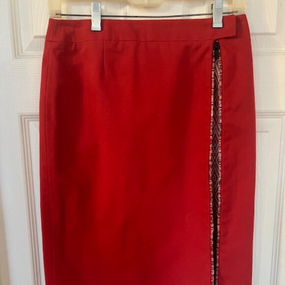 Chloe VTG Red Pencil Skirt  Multi Color Zipper Size 38 / US Size 6 Reversible(?) - Picture 9 of 13